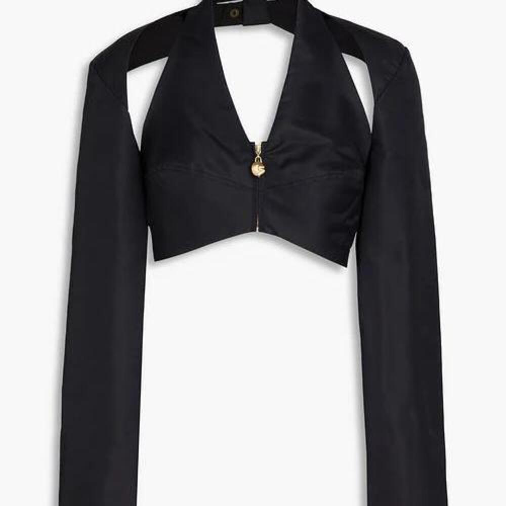 Vinessa convertible cropped satin halterneck  top